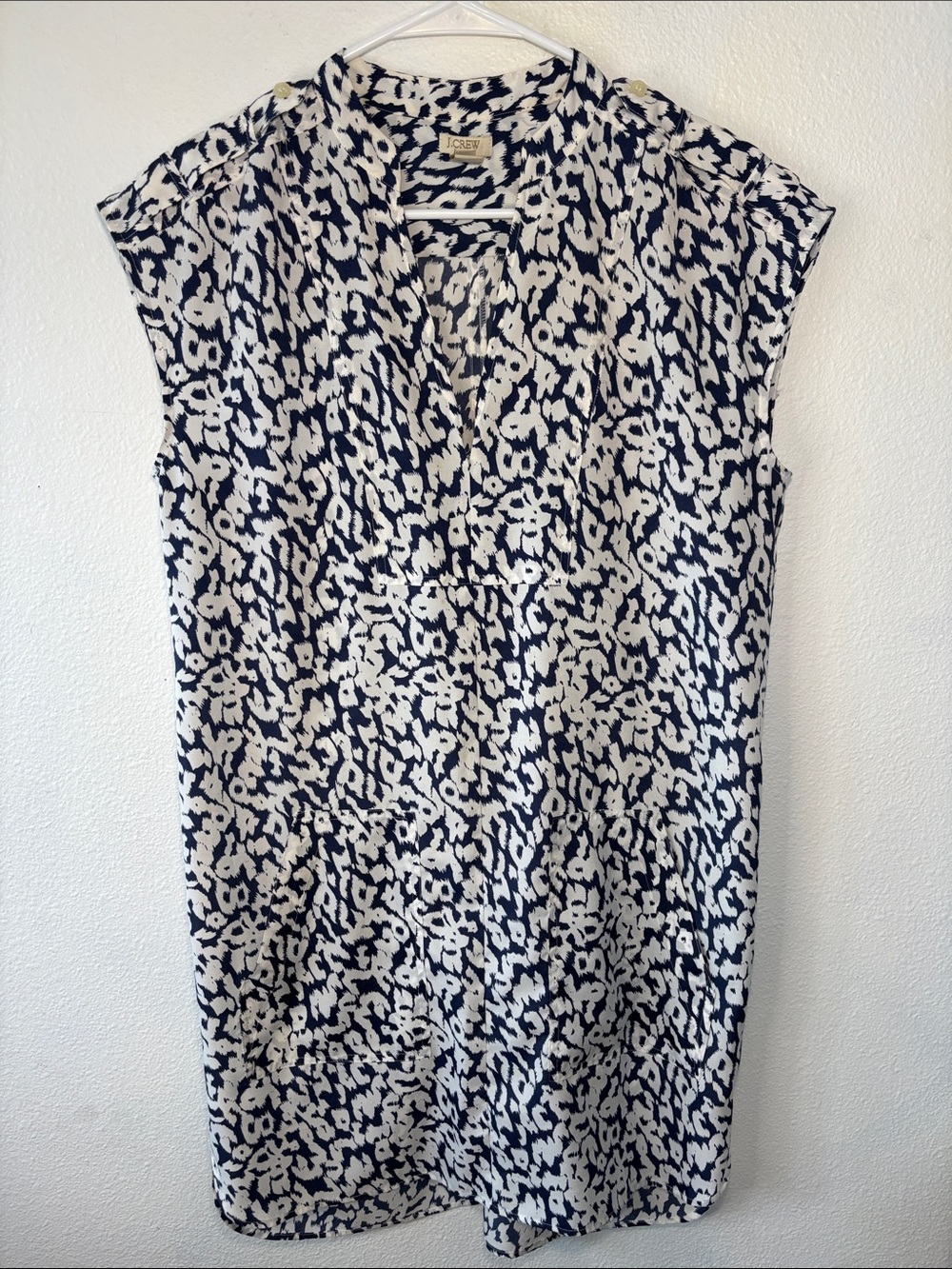 J. Crew Navy and White Printed Cap-Sleeve Tunic Dress